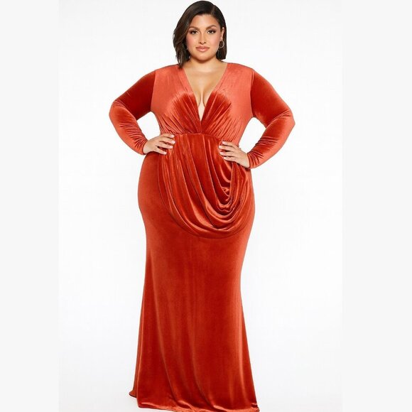 House of Chic Dresses & Skirts - NWT House of Chic Orange Velour Holiday Party Long Gown Dress Women's Sz 3XL